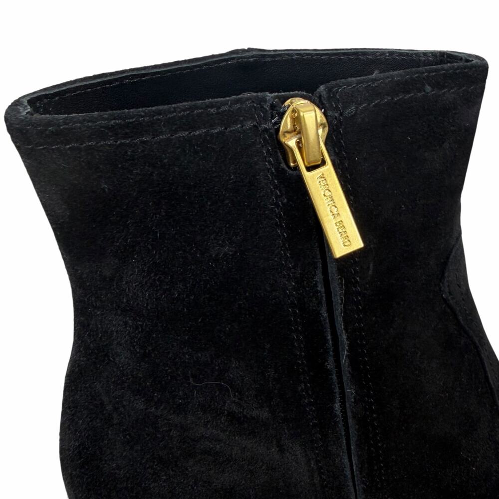 Veronica Beard Ames Suede Block Heel Ankle Boots Black Size 8M - Picture 8 of 13